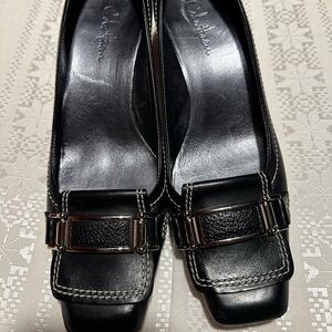 Cole Haan Black Silver Buckle Leather Kitten Heels Retro 90s Y2k size 9B